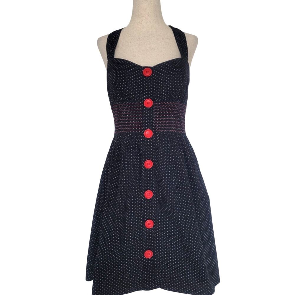 Y2k Ruby Rox Polka Dot Button Halter Mini Dress S… - image 1